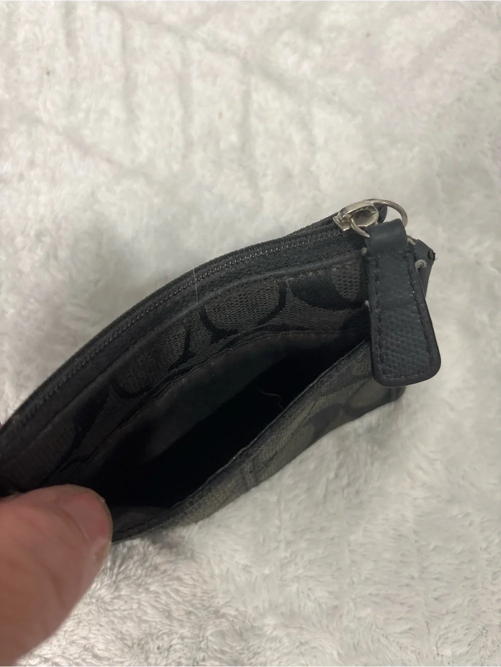 Coach Black Signature C Logo Zip Coin Purse Wallet Wristlet Pouch
